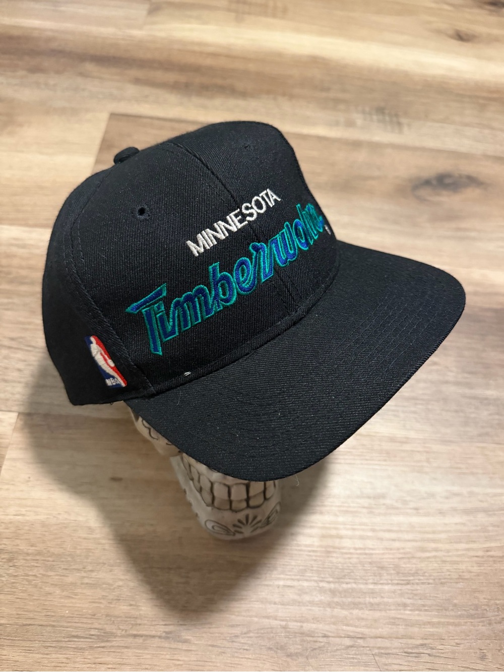 Vtg Minnesota Timberwolves Sports Specialties Snapback Hat Wool Script Black